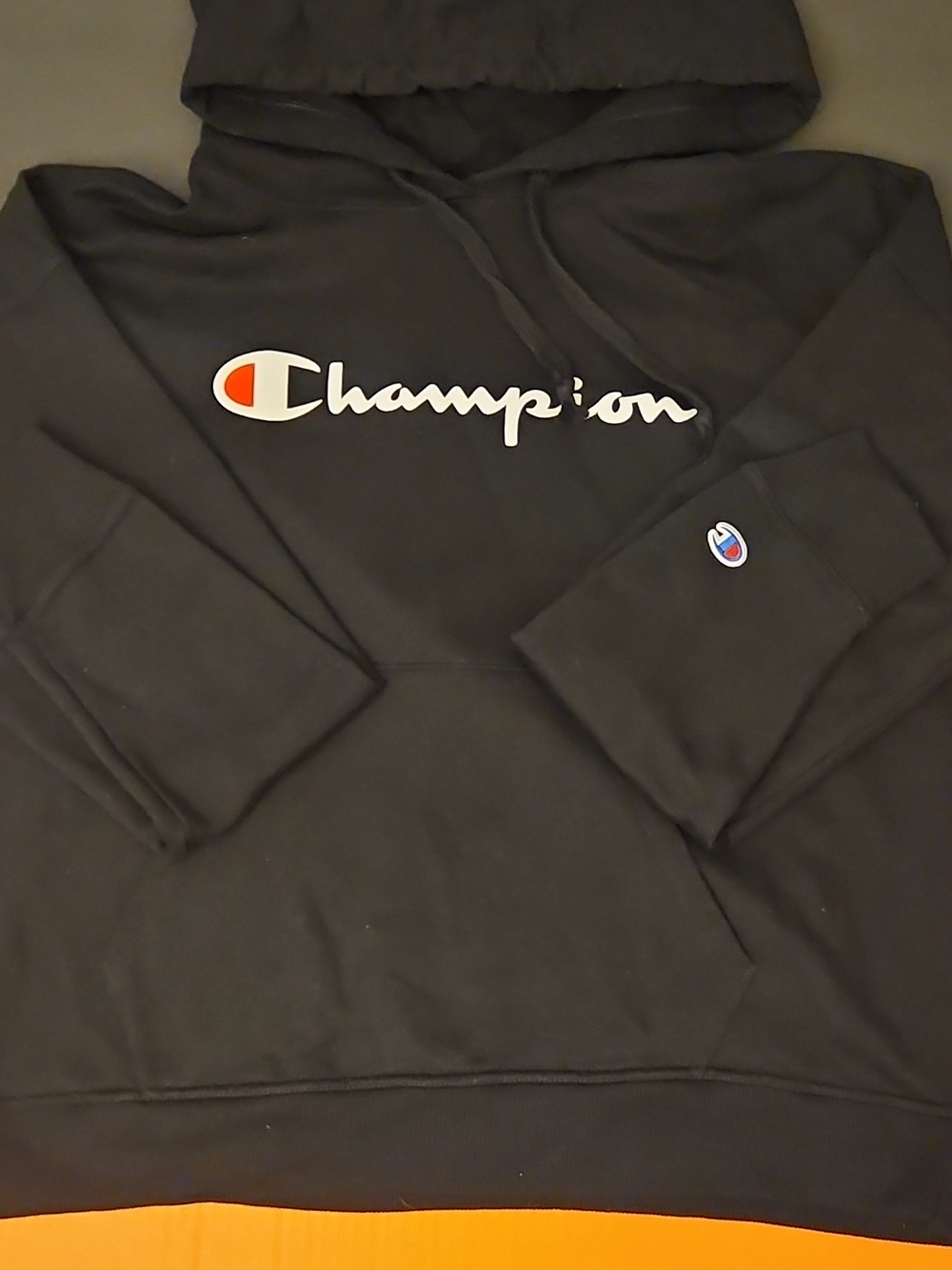 Champion Black Hoodie with Blue Logo Accent